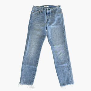 Levi's Wedgie Straight Leg Jeans Size 26 High Rise Button Fly Raw Hem Edge